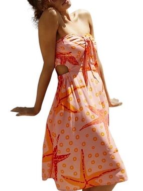 FARM Rio by Anthropologie ,Pink and Orange Strapless Starfish Print Mini Dress